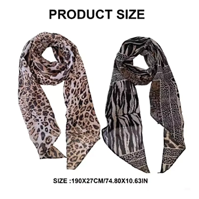 Leopard Small Long Silk Scarf Women Chiffon Strap Winter Warm Windproof Y2k Irregular Scarf Waste World Punk for Nightclub Party