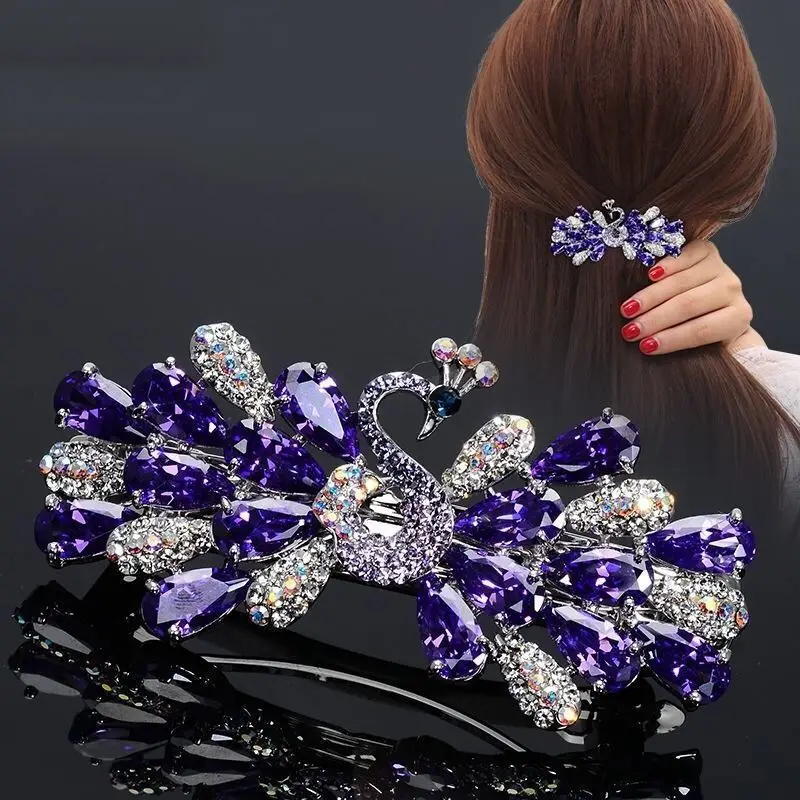 Korean version of minimalist peacock women's hair clips accessories Metal spring clip hairpin for girls large straight pins