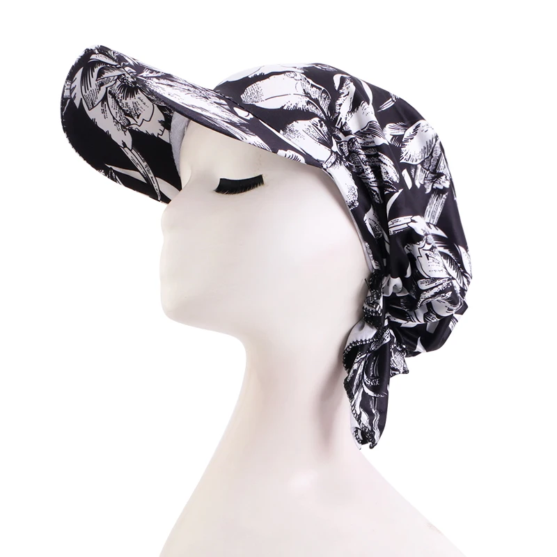 New Muslim Women Brim Cap Pre-Tied Sun Visor Turban Ethnic Print Baseball Caps Head Scarf Hijab Bandage Female Outdoor Hat