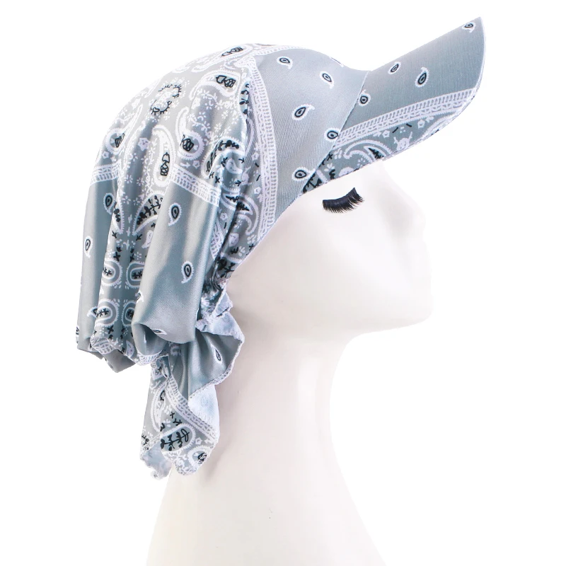 New Muslim Women Brim Cap Pre-Tied Sun Visor Turban Ethnic Print Baseball Caps Head Scarf Hijab Bandage Female Outdoor Hat