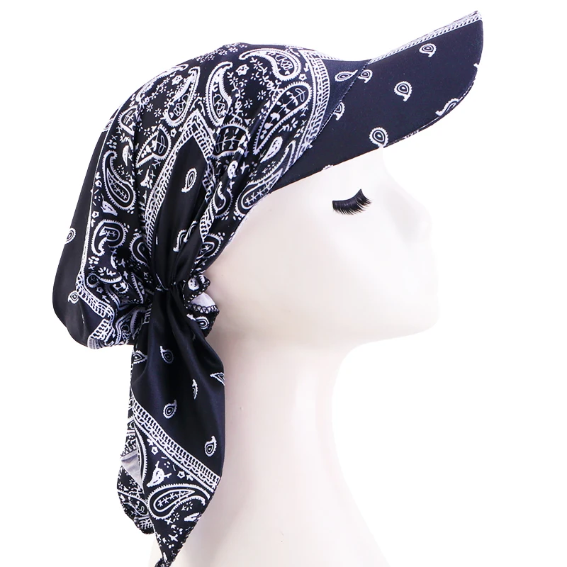 New Muslim Women Brim Cap Pre-Tied Sun Visor Turban Ethnic Print Baseball Caps Head Scarf Hijab Bandage Female Outdoor Hat