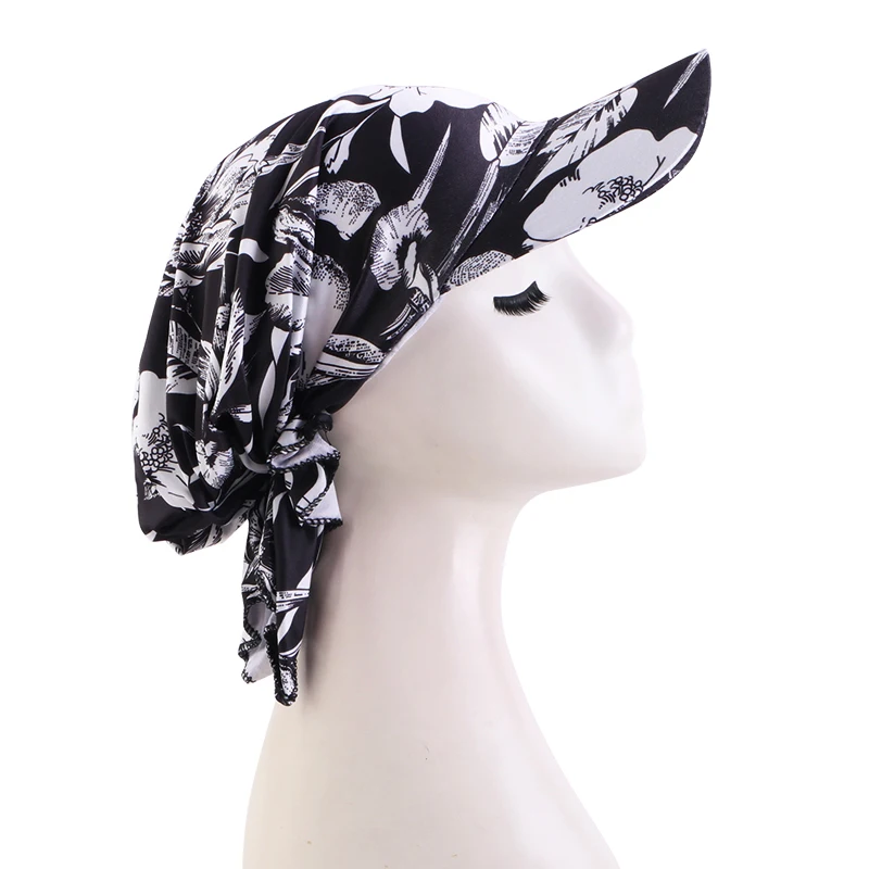 New Muslim Women Brim Cap Pre-Tied Sun Visor Turban Ethnic Print Baseball Caps Head Scarf Hijab Bandage Female Outdoor Hat
