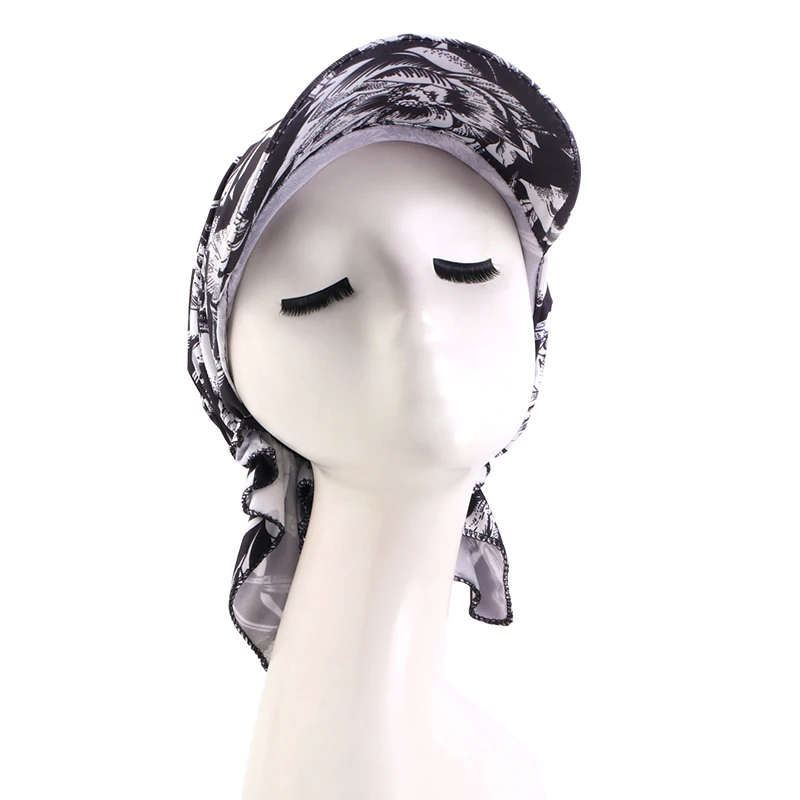 New Muslim Women Brim Cap Pre-Tied Sun Visor Turban Ethnic Print Baseball Caps Head Scarf Hijab Bandage Female Outdoor Hat