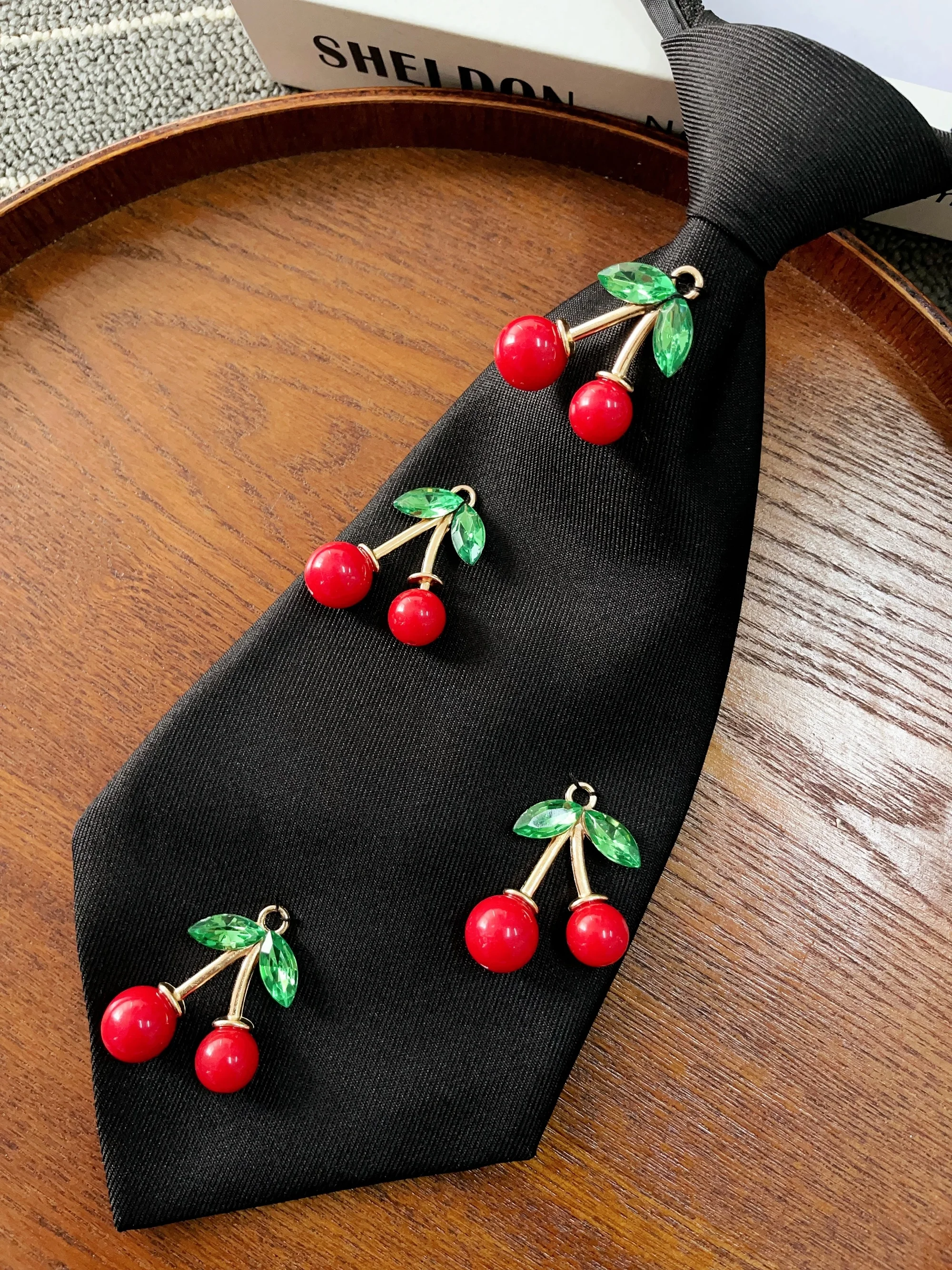 Original Niche Design Cute Cherry Tie Shirt Casual Tie Adjustable Suitable for Travel Party Festival