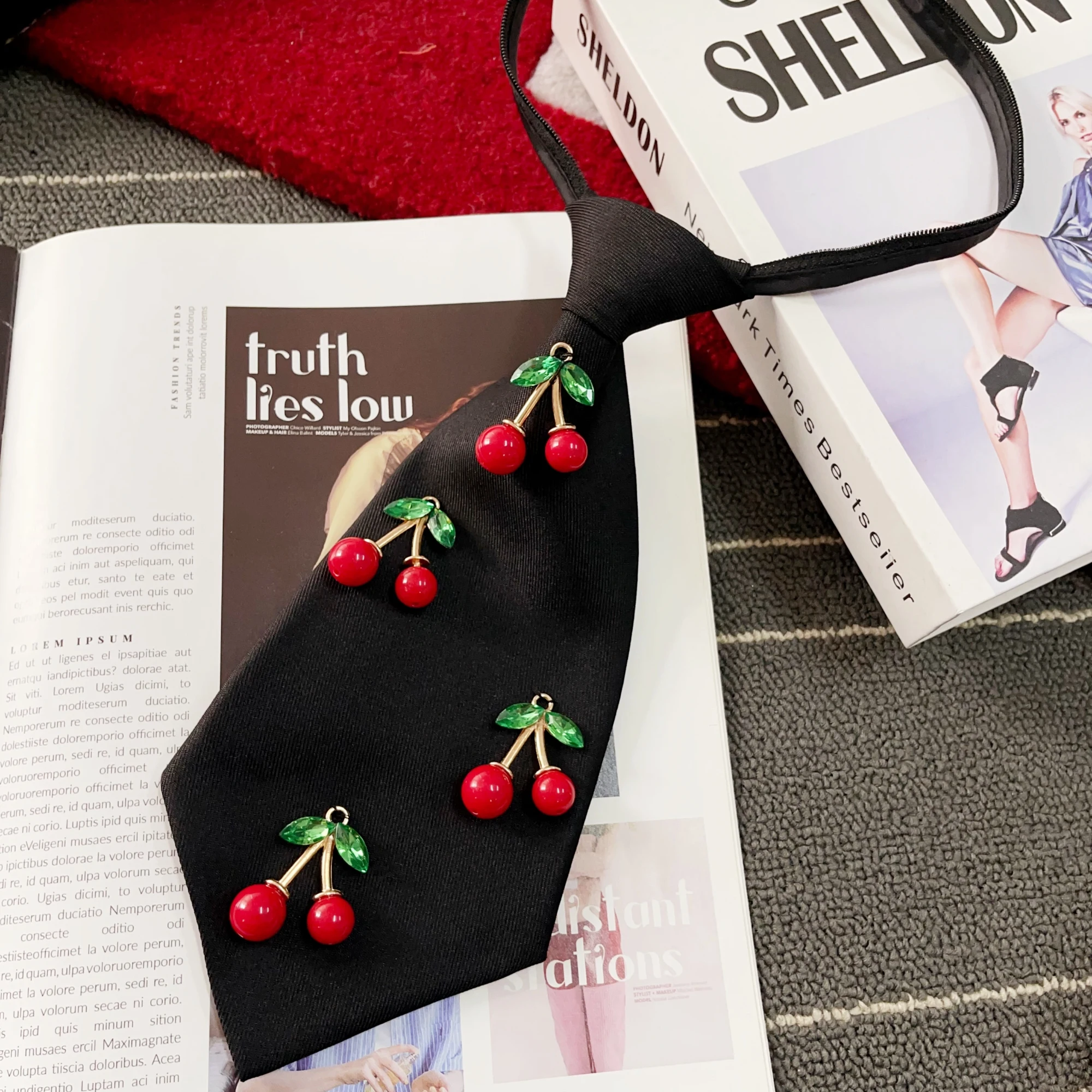 Original Niche Design Cute Cherry Tie Shirt Casual Tie Adjustable Suitable for Travel Party Festival