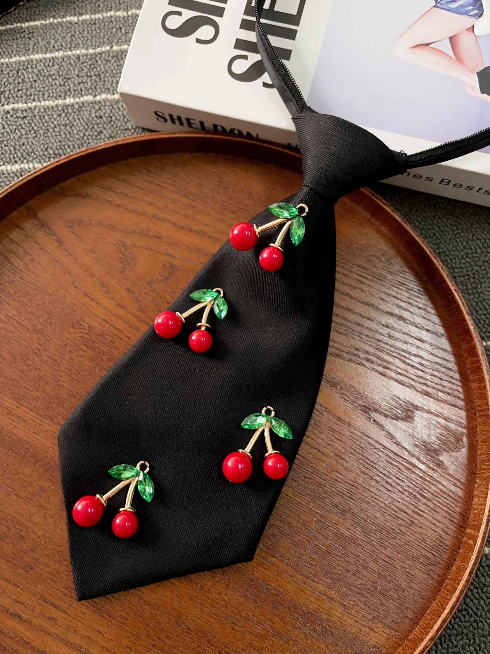 Original Niche Design Cute Cherry Tie Shirt Casual Tie Adjustable Suitable for Travel Party Festival