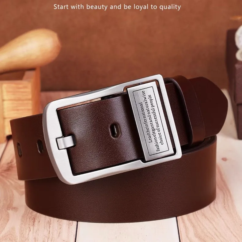 New Leather Cowhide Men's Belt Fashion Metal Alloy Pin Buckle Adult Luxury Brand Jeans Business Casual Waist Male Strap Brand