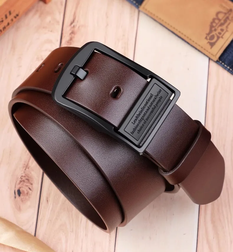New Leather Cowhide Men's Belt Fashion Metal Alloy Pin Buckle Adult Luxury Brand Jeans Business Casual Waist Male Strap Brand