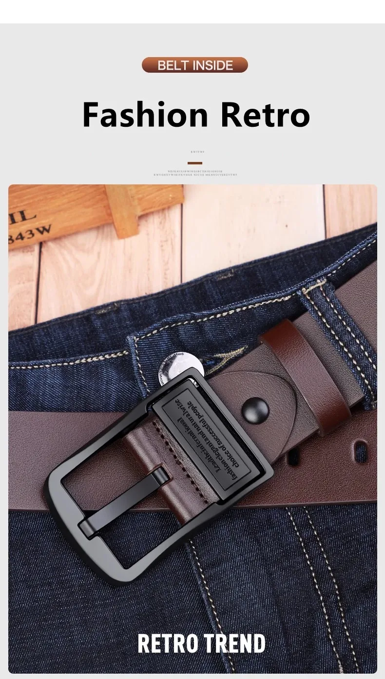 New Leather Cowhide Men's Belt Fashion Metal Alloy Pin Buckle Adult Luxury Brand Jeans Business Casual Waist Male Strap Brand