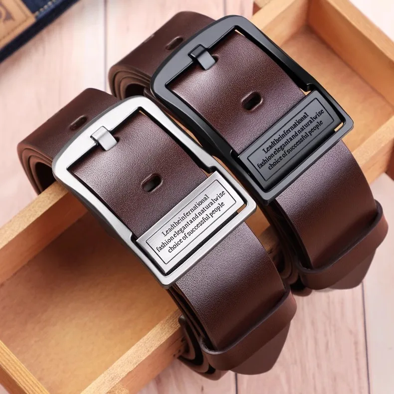 New Leather Cowhide Men's Belt Fashion Metal Alloy Pin Buckle Adult Luxury Brand Jeans Business Casual Waist Male Strap Brand