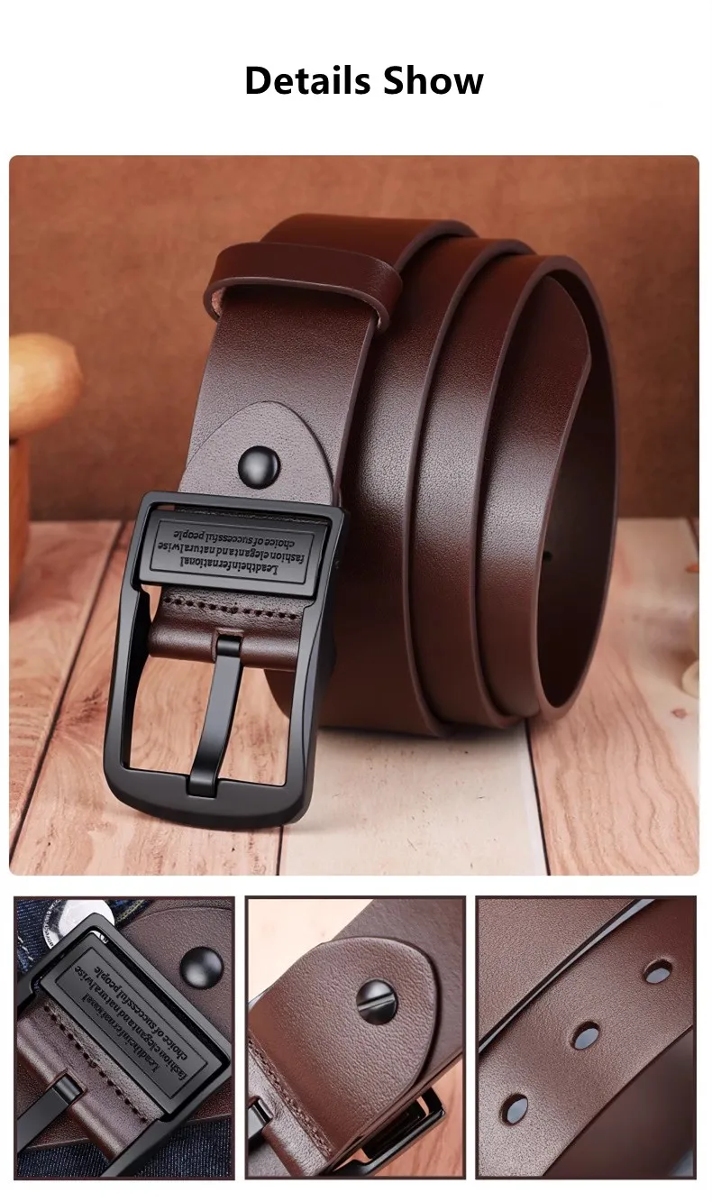 New Leather Cowhide Men's Belt Fashion Metal Alloy Pin Buckle Adult Luxury Brand Jeans Business Casual Waist Male Strap Brand