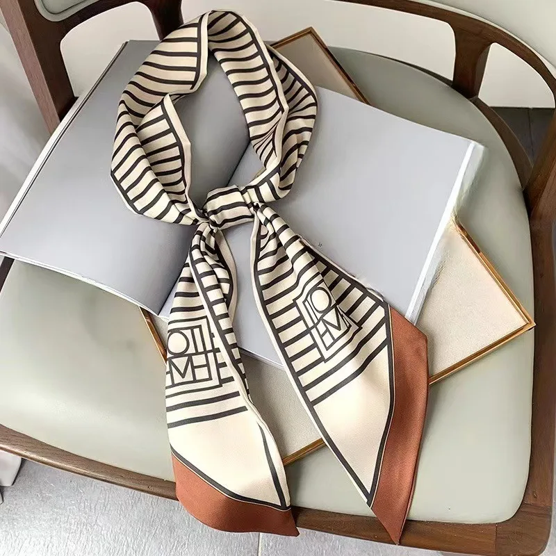 Cute Bunny Print Hair Ribbon Bevel Scarf Women Neck Tie Bag Scarfs Satin Silk Skinny Headscarves Ladies Foulard Floral Bands
