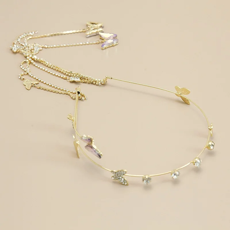 Glitter Girls Hair Hoop Korean Style Shining Rhinestone Headband Butterfly Tassel Hairpin Exquisite Jewelry Hair Accessories