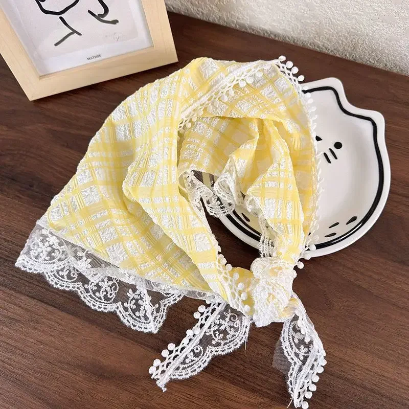 Korean Sweet Cute Handmade Crochet Hollow Triangle Headband Towel Women Spring and Summer Travel Literary Photo Hair Scarf