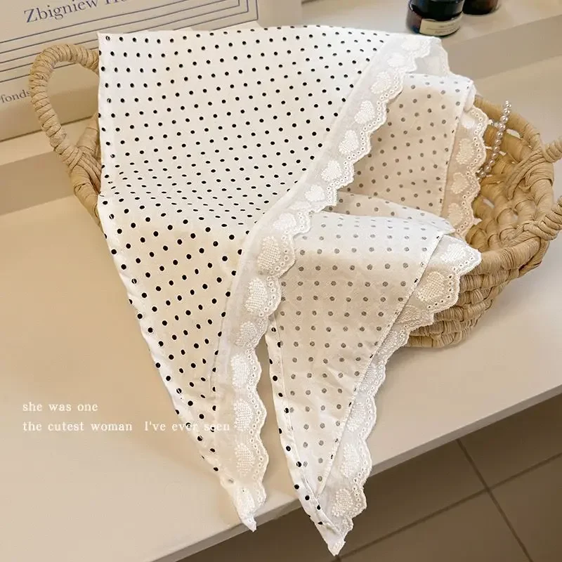 Korean Sweet Cute Handmade Crochet Hollow Triangle Headband Towel Women Spring and Summer Travel Literary Photo Hair Scarf
