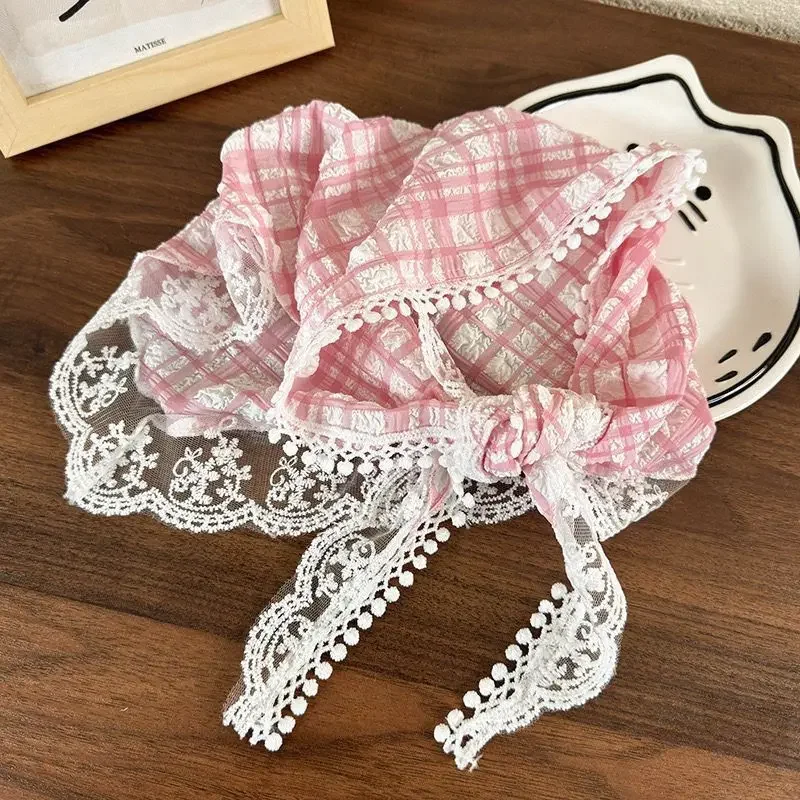 Korean Sweet Cute Handmade Crochet Hollow Triangle Headband Towel Women Spring and Summer Travel Literary Photo Hair Scarf