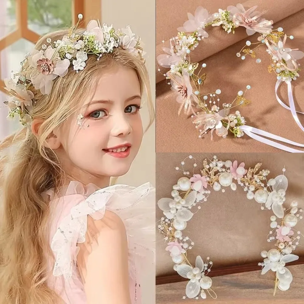 Cute Elegant Flower Wreath Headband Imitated Pearl Bohemian Flower Crown Head Wreath Girls Adult Hair accessories