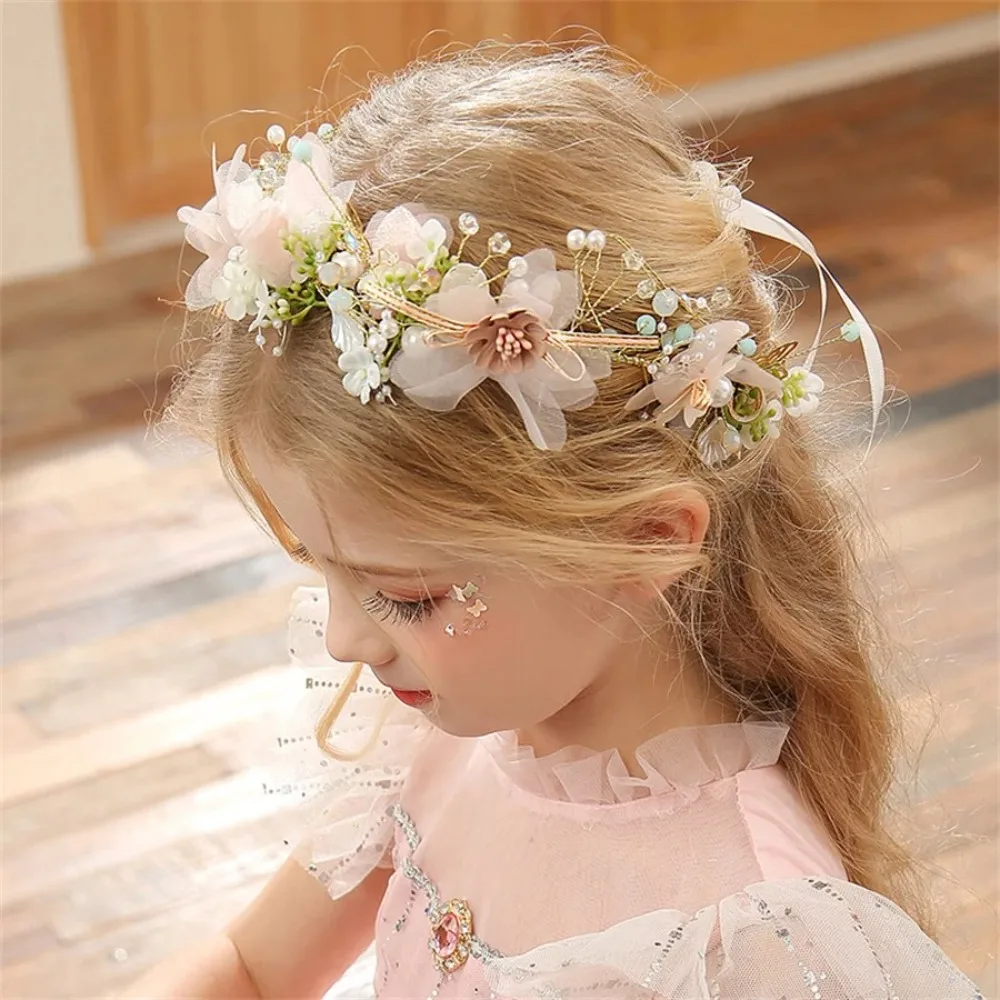 Cute Elegant Flower Wreath Headband Imitated Pearl Bohemian Flower Crown Head Wreath Girls Adult Hair accessories