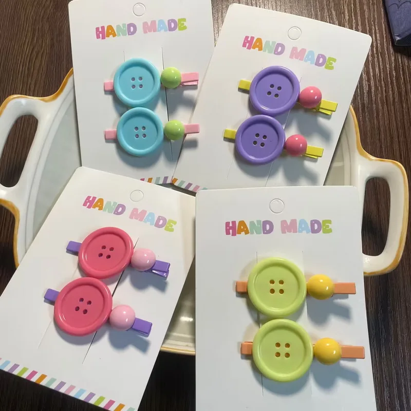 2Pcs/Set 2025 New Cute Button Hairpins For Baby Girl Candy Color Bangs Clip Hair Barrettes Children's Hair Clip Hair Accessories