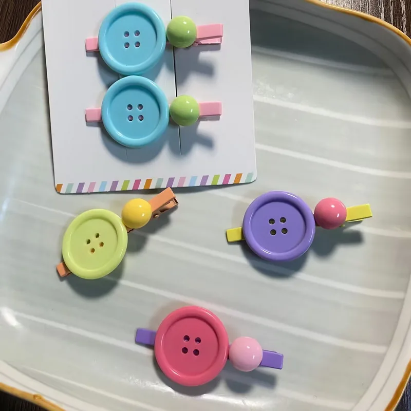 2Pcs/Set 2025 New Cute Button Hairpins For Baby Girl Candy Color Bangs Clip Hair Barrettes Children's Hair Clip Hair Accessories