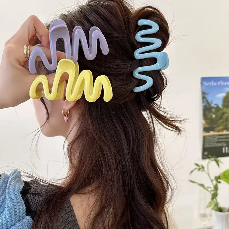 Large Waves Hair Claw Clips Crab Women Girls Cream Macaron Cross Ponytail Holder Hair Barrettes Hairpins Hair Accessories