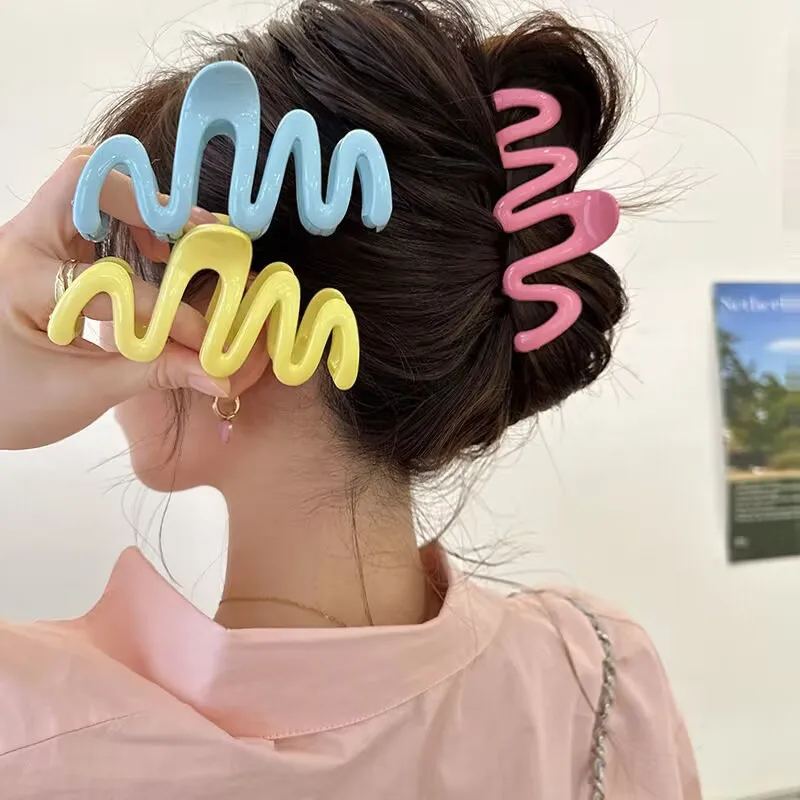 Large Waves Hair Claw Clips Crab Women Girls Cream Macaron Cross Ponytail Holder Hair Barrettes Hairpins Hair Accessories