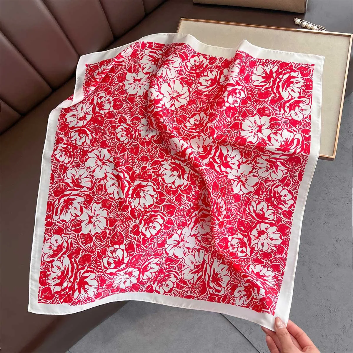 Scarf For Women Spring/Summer Imitation Silk Square Scarf Decoration Bandanna Fashion Print Neckerchief Luxury Headband Hijab
