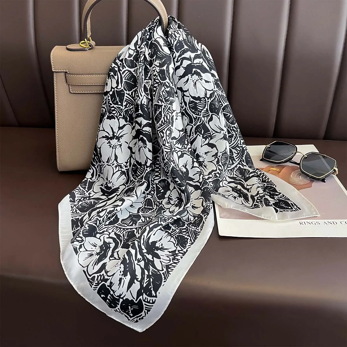 Scarf For Women Spring/Summer Imitation Silk Square Scarf Decoration Bandanna Fashion Print Neckerchief Luxury Headband Hijab