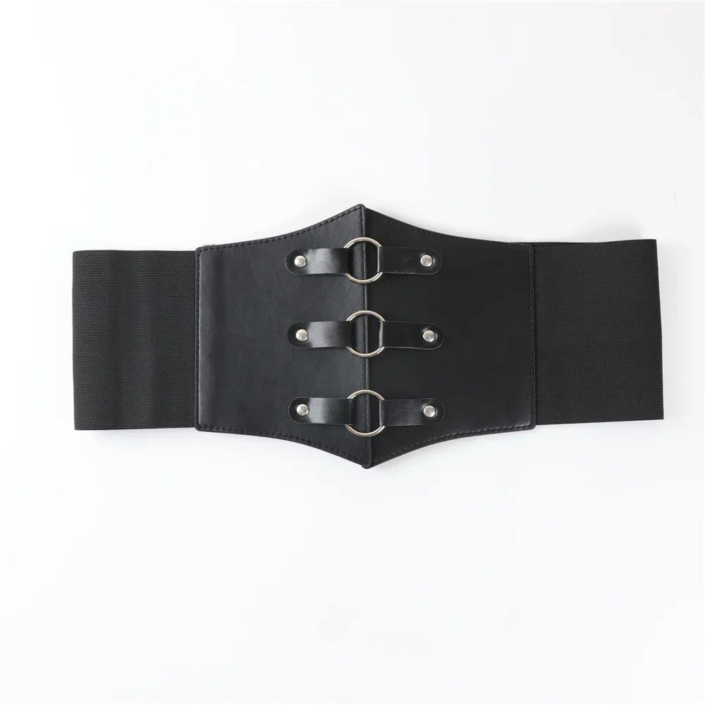 1pcs Fashionable Gothic Corset Belt Triple Buckle with Black Rivet Studs Elastic Waspie Waistband for Punk Perfect for Coats