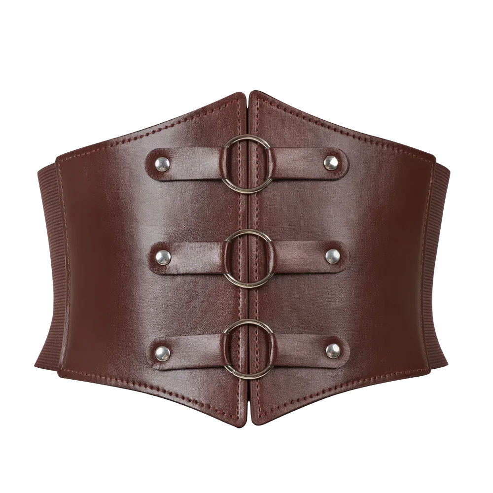 1pcs Fashionable Gothic Corset Belt Triple Buckle with Black Rivet Studs Elastic Waspie Waistband for Punk Perfect for Coats