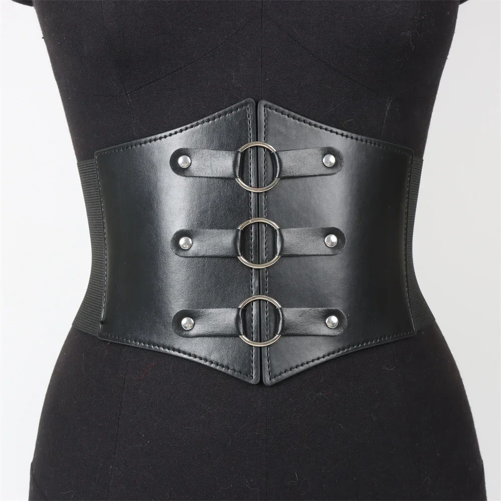 1pcs Fashionable Gothic Corset Belt Triple Buckle with Black Rivet Studs Elastic Waspie Waistband for Punk Perfect for Coats