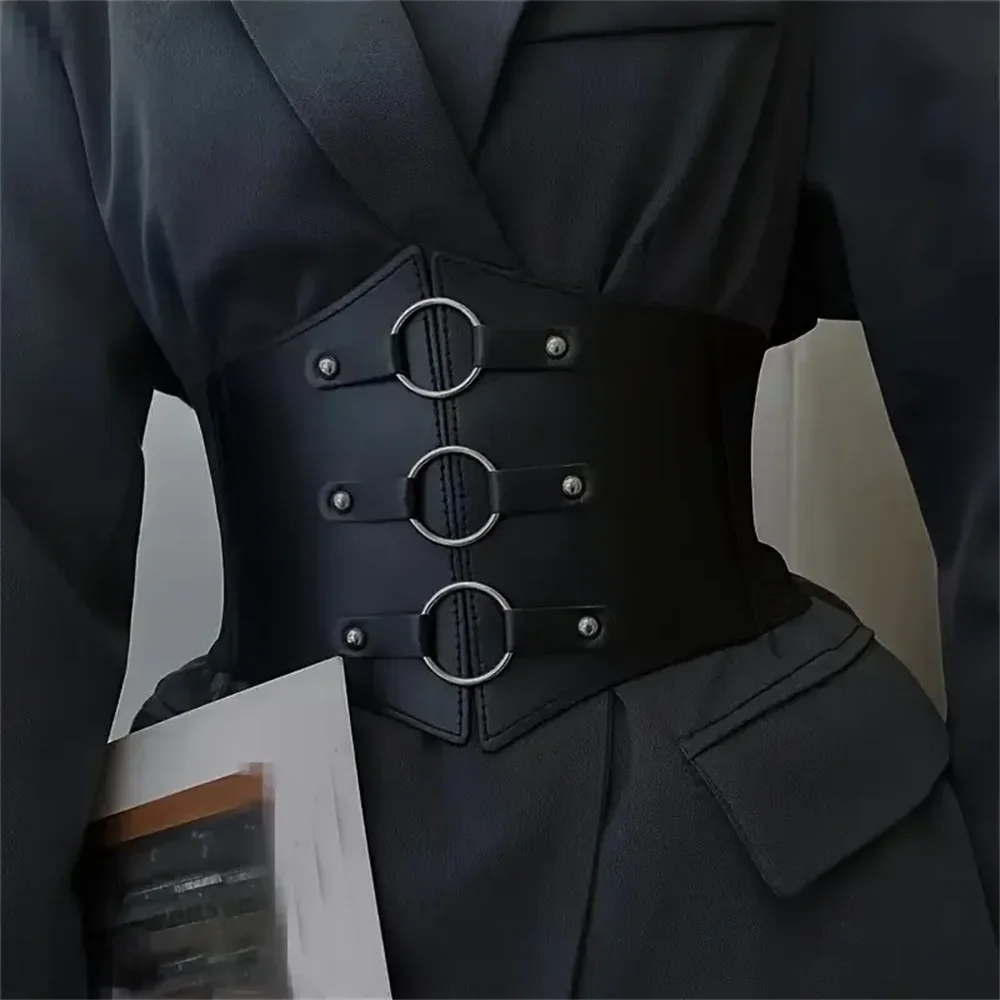 1pcs Fashionable Gothic Corset Belt Triple Buckle with Black Rivet Studs Elastic Waspie Waistband for Punk Perfect for Coats