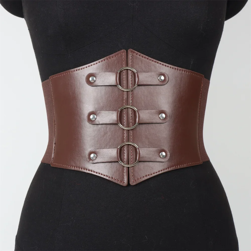 1pcs Fashionable Gothic Corset Belt Triple Buckle with Black Rivet Studs Elastic Waspie Waistband for Punk Perfect for Coats