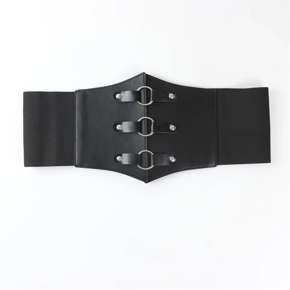 1pcs Fashionable Gothic Corset Belt Triple Buckle with Black Rivet Studs Elastic Waspie Waistband for Punk Perfect for Coats
