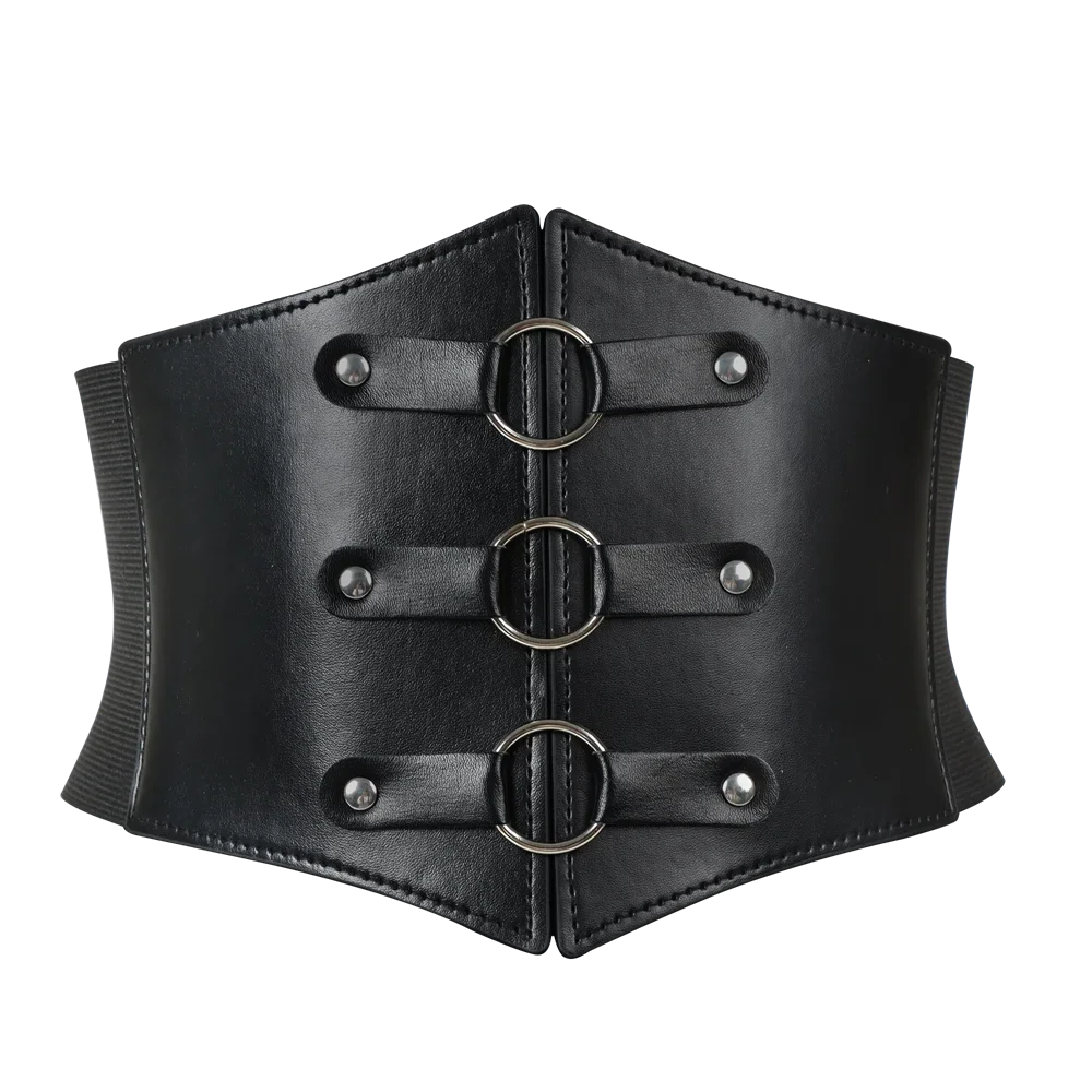 1pcs Fashionable Gothic Corset Belt Triple Buckle with Black Rivet Studs Elastic Waspie Waistband for Punk Perfect for Coats