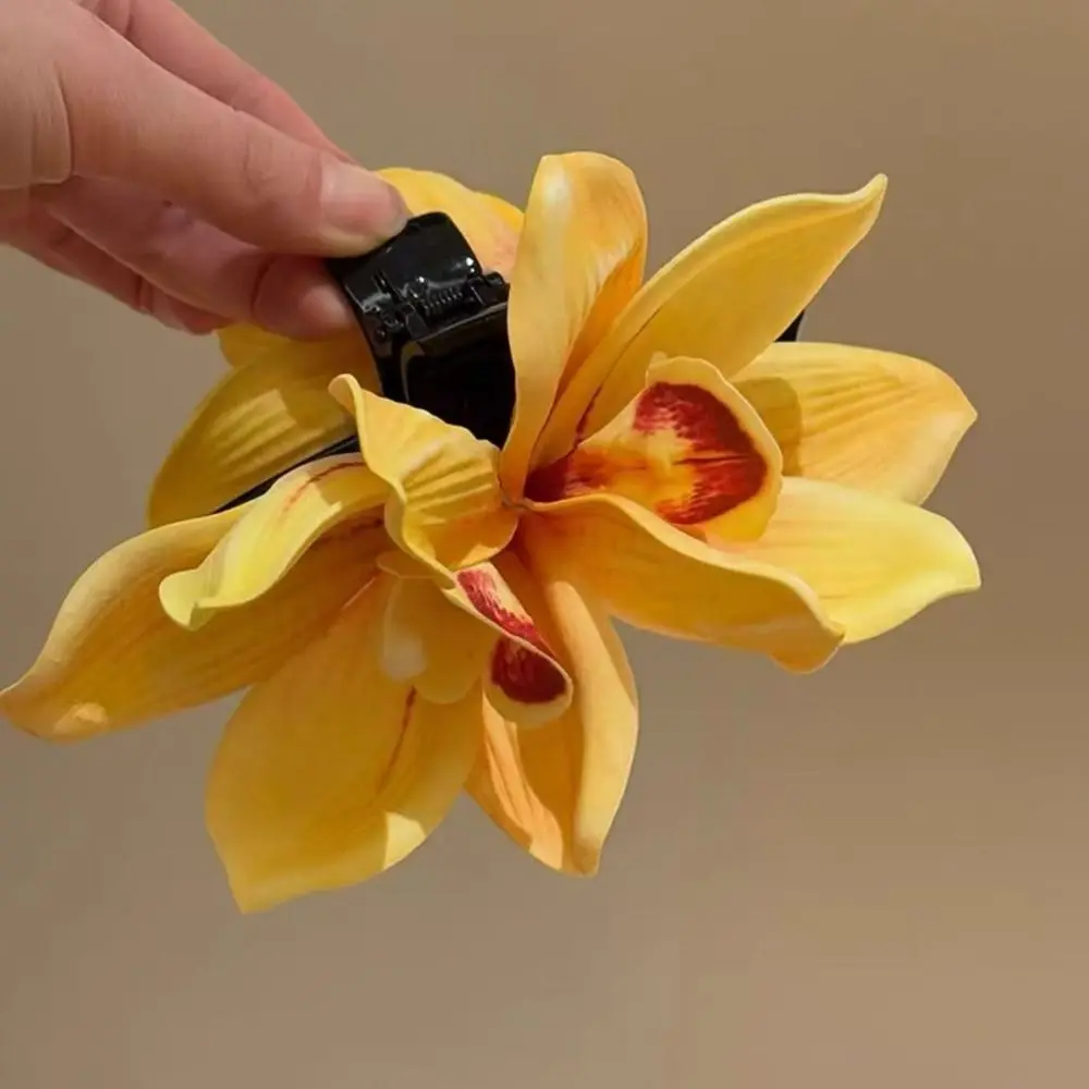 Yellow Elegant Magnolia Shark Clip Acrylic Sweet Yulan Flower Hair Claw Side Clip French Style Women Hair Accessories Summer