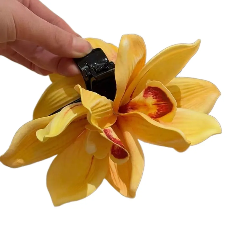 Yellow Elegant Magnolia Shark Clip Acrylic Sweet Yulan Flower Hair Claw Side Clip French Style Women Hair Accessories Summer