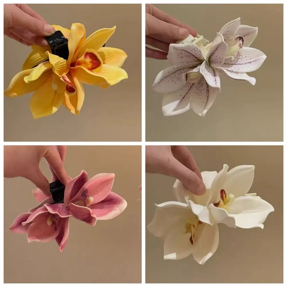 Yellow Elegant Magnolia Shark Clip Acrylic Sweet Yulan Flower Hair Claw Side Clip French Style Women Hair Accessories Summer