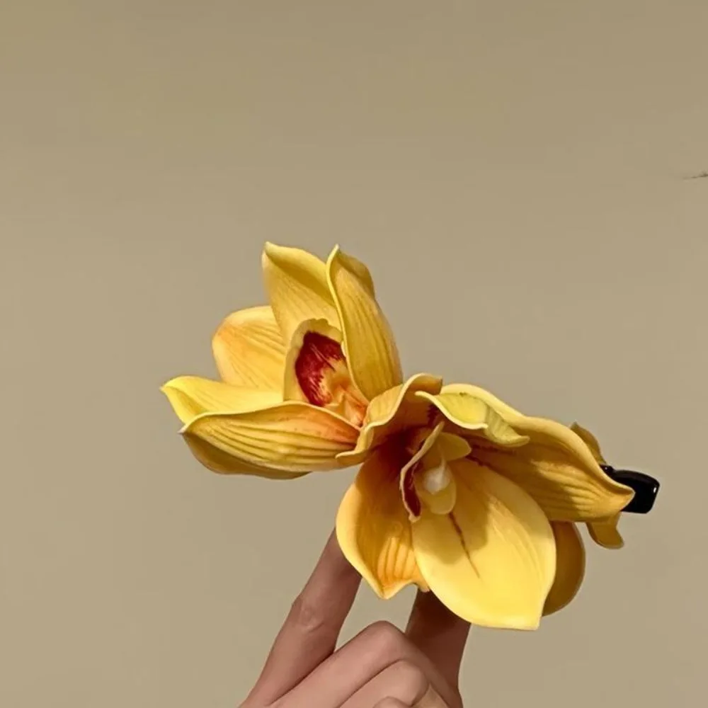 Yellow Elegant Magnolia Shark Clip Acrylic Sweet Yulan Flower Hair Claw Side Clip French Style Women Hair Accessories Summer