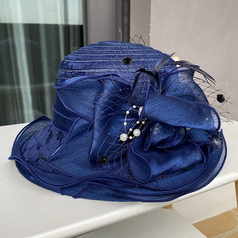 2025Ladies Fascinator Millinery Church Hat Elegant Bow Wide Brim Bucket Hats Kentucky Derby Fedora Women Summer Foldable Sun Cap