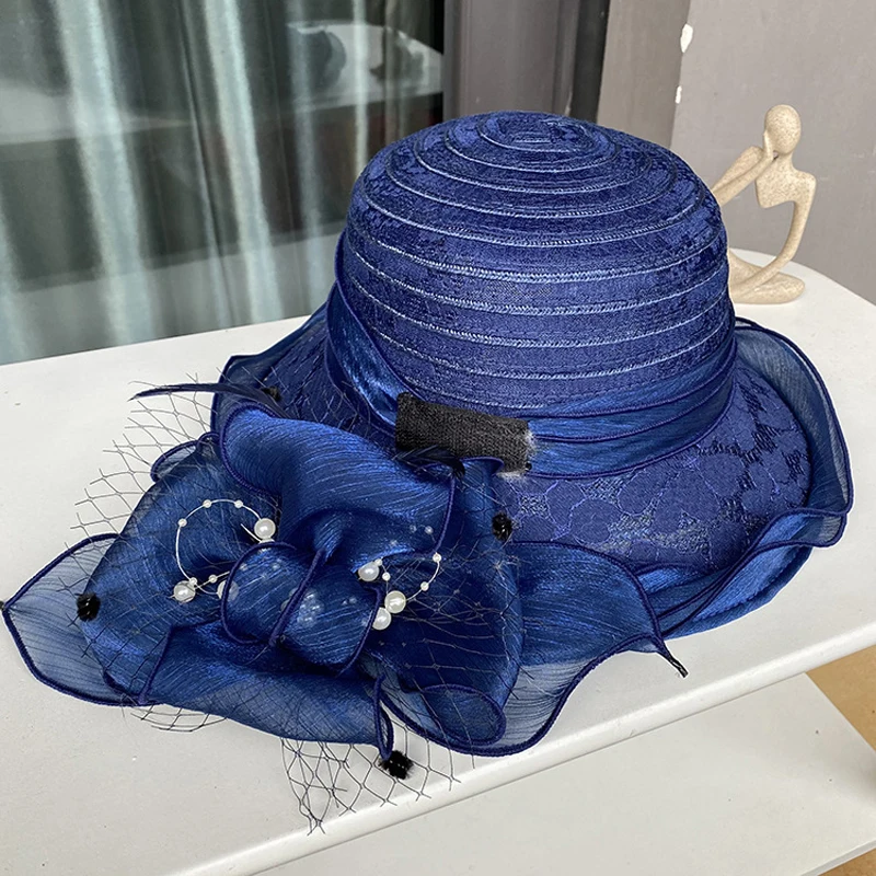 2025Ladies Fascinator Millinery Church Hat Elegant Bow Wide Brim Bucket Hats Kentucky Derby Fedora Women Summer Foldable Sun Cap