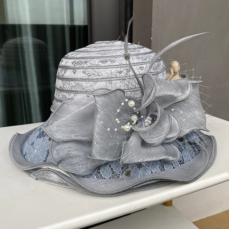 2025Ladies Fascinator Millinery Church Hat Elegant Bow Wide Brim Bucket Hats Kentucky Derby Fedora Women Summer Foldable Sun Cap
