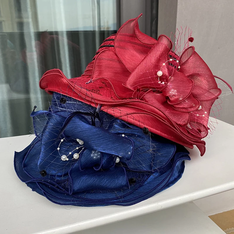 2025Ladies Fascinator Millinery Church Hat Elegant Bow Wide Brim Bucket Hats Kentucky Derby Fedora Women Summer Foldable Sun Cap