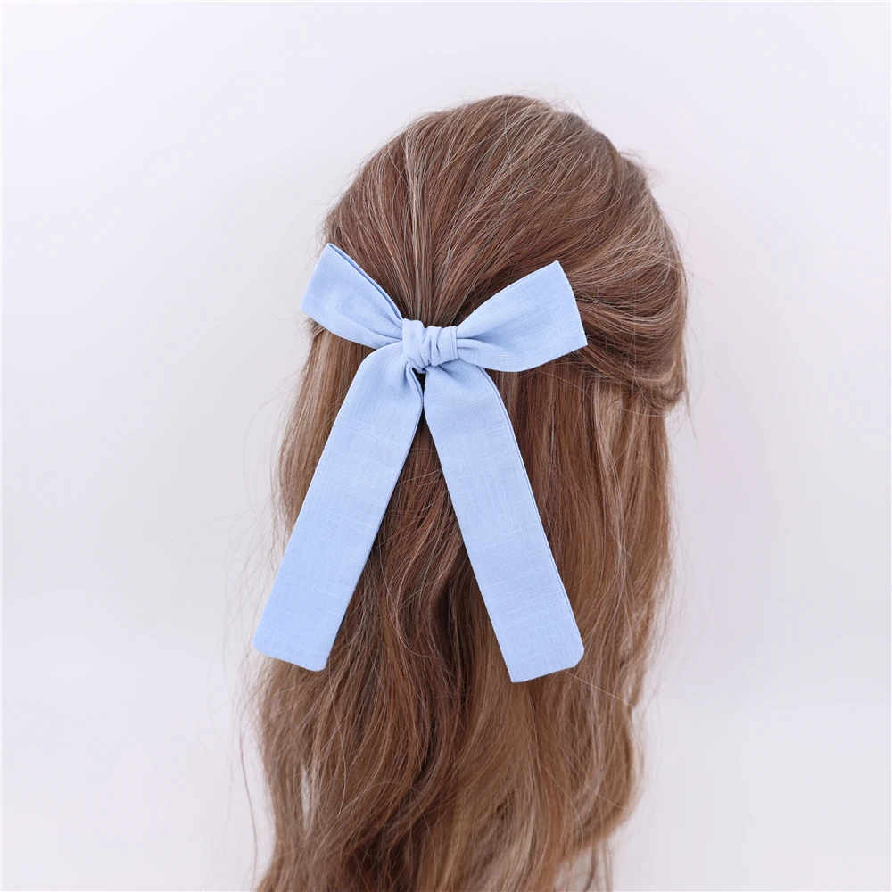 Long Tail Linen Hair Bow Clips for Little Girl Kids Mom Women Ponytail Knot Bows Alligator Clip Hair Accessories
