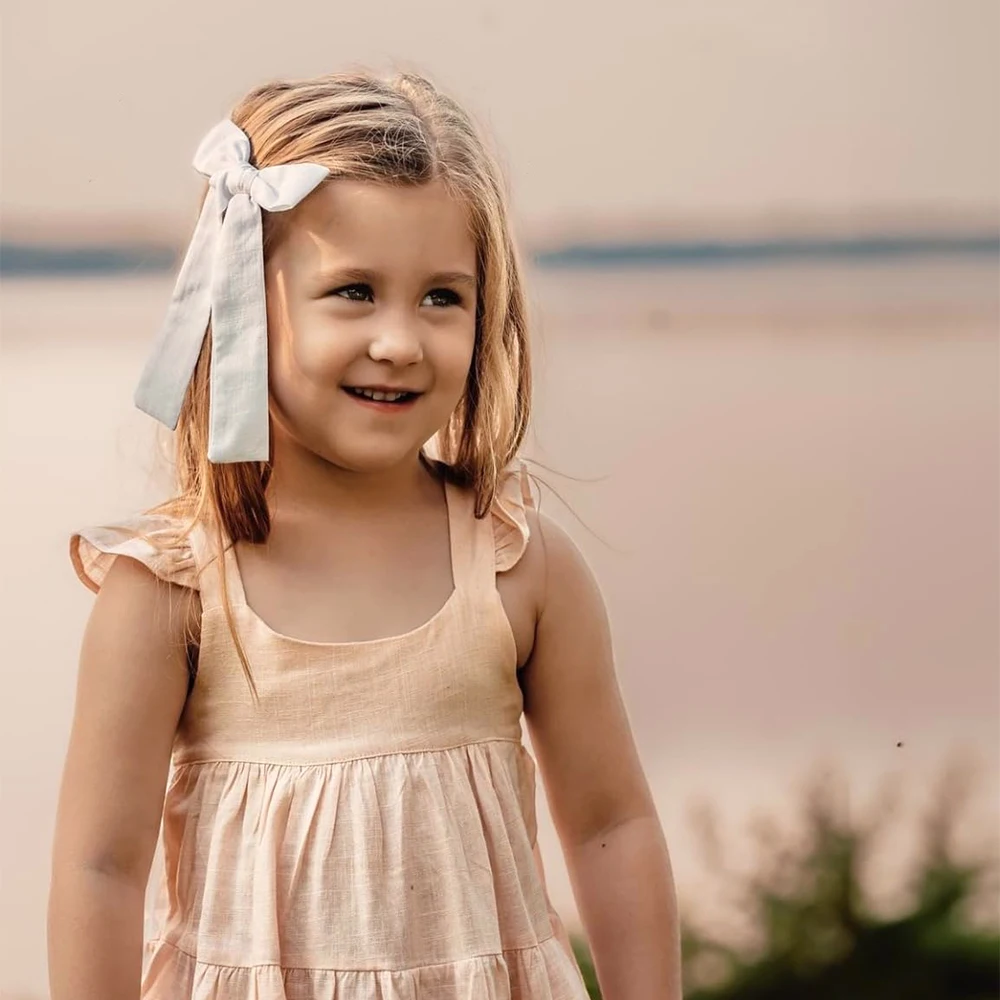 Long Tail Linen Hair Bow Clips for Little Girl Kids Mom Women Ponytail Knot Bows Alligator Clip Hair Accessories