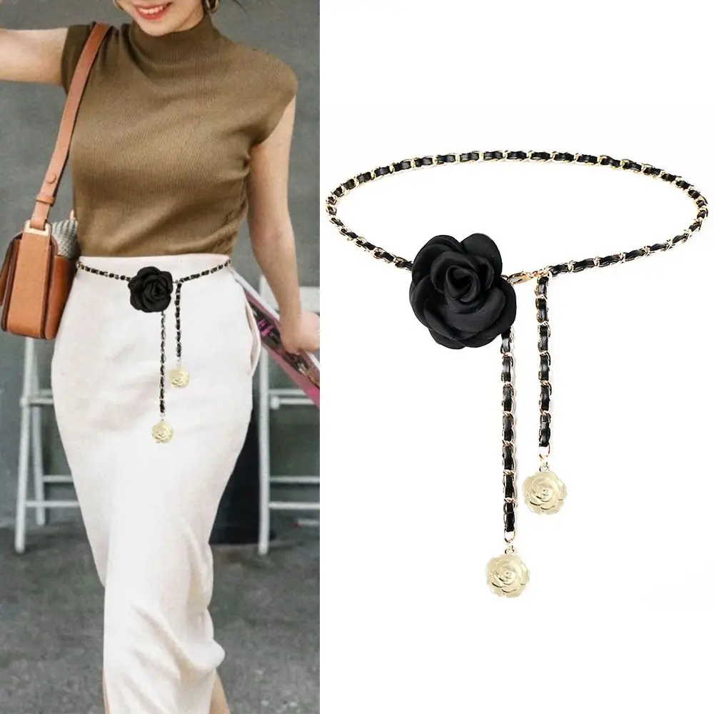Fashion Woman Camellia Waist Chain Waist Decoration Luxury Design Flower Chain Belt Metal Chain Waistband All-match Ladies