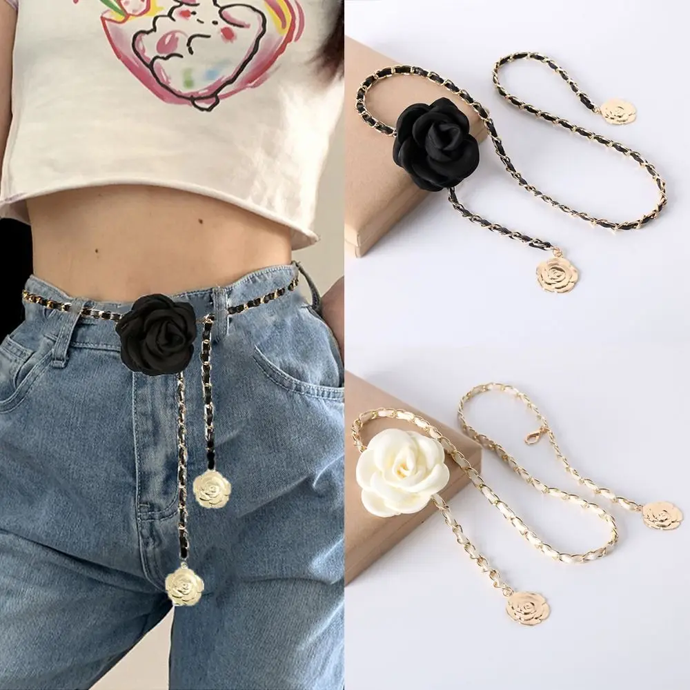 Fashion Woman Camellia Waist Chain Waist Decoration Luxury Design Flower Chain Belt Metal Chain Waistband All-match Ladies