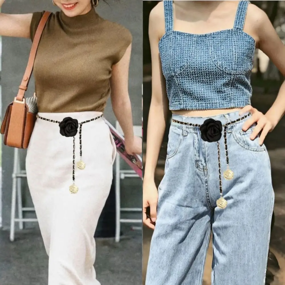 Fashion Woman Camellia Waist Chain Waist Decoration Luxury Design Flower Chain Belt Metal Chain Waistband All-match Ladies