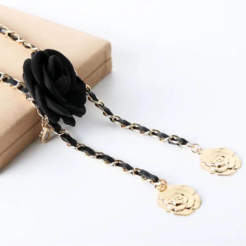 Fashion Woman Camellia Waist Chain Waist Decoration Luxury Design Flower Chain Belt Metal Chain Waistband All-match Ladies