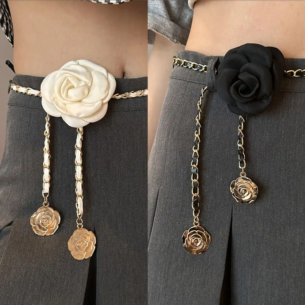 Fashion Woman Camellia Waist Chain Waist Decoration Luxury Design Flower Chain Belt Metal Chain Waistband All-match Ladies
